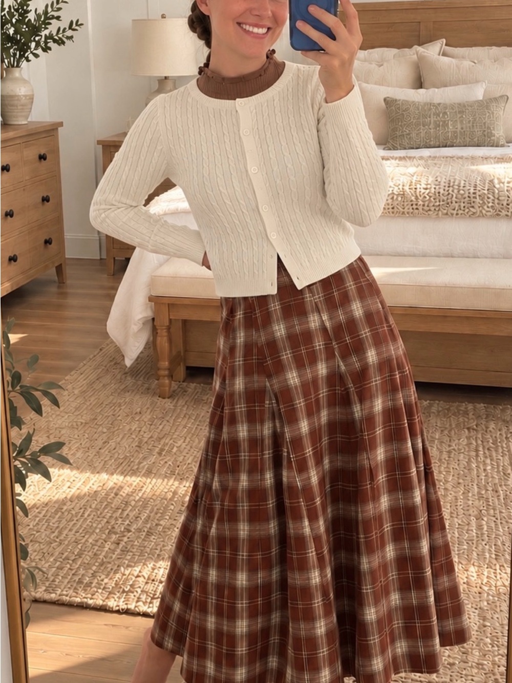 Plaid A-Line Midi Skirt